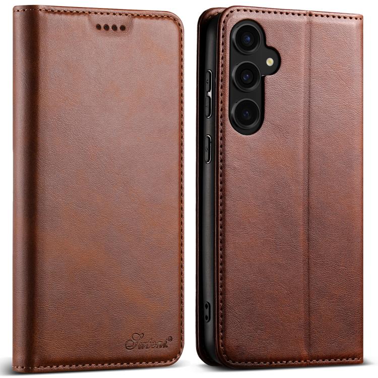 For Samsung Galaxy S25+ 5G Suteni Calf Texture Horizontal Flip Leather Phone Case(Brown) - Galaxy S25+ 5G Cases by Suteni | Online Shopping South Africa | PMC Jewellery | Buy Now Pay Later Mobicred