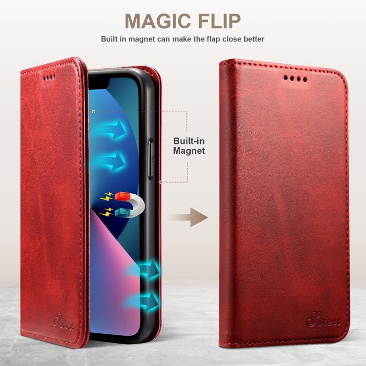 For Samsung Galaxy S25 5G Suteni Calf Texture Horizontal Flip Leather Phone Case(Red) - Galaxy S25 5G Cases by Suteni | Online Shopping South Africa | PMC TechLife | Buy Now Pay Later Mobicred