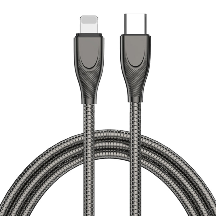 ENKAY ENK-CB128 PD 27W Type-C to 8 Pin Carbon Steel Hose Spring Fast Charging Data Cable, Length:2m(Black) - 2 in 1 Cable by ENKAY | Online Shopping South Africa | PMC Jewellery | Buy Now Pay Later Mobicred