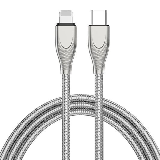 ENKAY ENK-CB128 PD 27W Type-C to 8 Pin Carbon Steel Hose Spring Fast Charging Data Cable, Length:2m(Silver) - 2 in 1 Cable by ENKAY | Online Shopping South Africa | PMC Jewellery | Buy Now Pay Later Mobicred