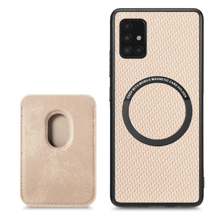 For Samsung Galaxy A51 5G Carbon Fiber Leather Card Magsafe Magnetic Phone Case(Khaki) - Galaxy Phone Cases by PMC Jewellery | Online Shopping South Africa | PMC Jewellery