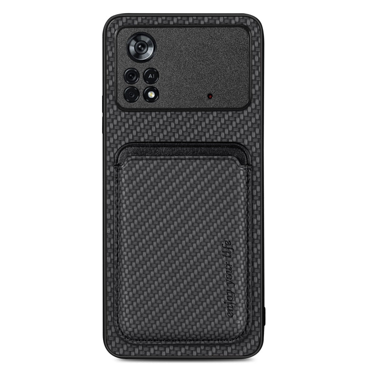 For Xiaomi Poco X4 Pro 5G Carbon Fiber Leather Card Magsafe Magnetic Phone Case(Black) - Poco X4 Pro 5G Cases by PMC Jewellery | Online Shopping South Africa | PMC Jewellery