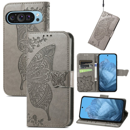 For Google Pixel 9 Butterfly Love Flower Embossed Leather Phone Case(Gray) - Google Cases by PMC Jewellery | Online Shopping South Africa | PMC Jewellery | Buy Now Pay Later Mobicred