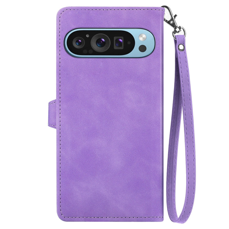 For Google Pixel 9 Embossed Flower Zipper Leather Phone Case(Purple) - Google Cases by PMC Jewellery | Online Shopping South Africa | PMC Jewellery | Buy Now Pay Later Mobicred