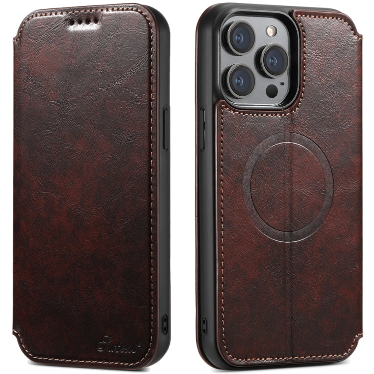 For iPhone 12 / 12 Pro Suteni J05 Leather Magnetic Magsafe Phone Case(Brown) - iPhone 12 / 12 Pro Cases by Suteni | Online Shopping South Africa | PMC Jewellery | Buy Now Pay Later Mobicred