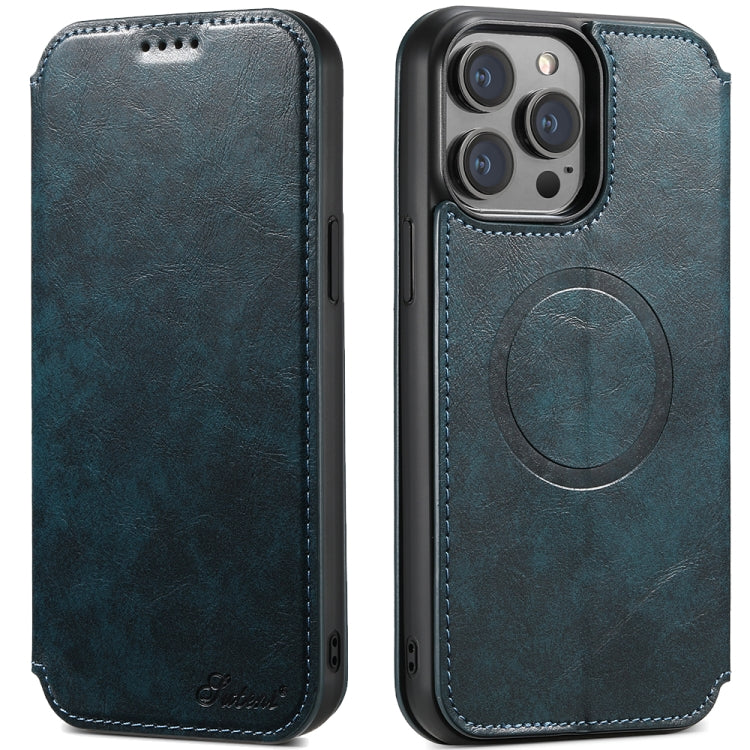 For iPhone 14 Pro Max Suteni J05 Leather Magnetic Magsafe Phone Case(Blue) - iPhone 14 Pro Max Cases by Suteni | Online Shopping South Africa | PMC Jewellery | Buy Now Pay Later Mobicred