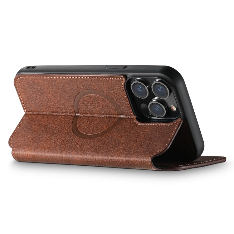 For iPhone 13 Pro Suteni J06 Retro Matte Litchi Texture Leather Magnetic Magsafe Phone Case(Brown) - iPhone 13 Pro Cases by Suteni | Online Shopping South Africa | PMC Jewellery | Buy Now Pay Later Mobicred