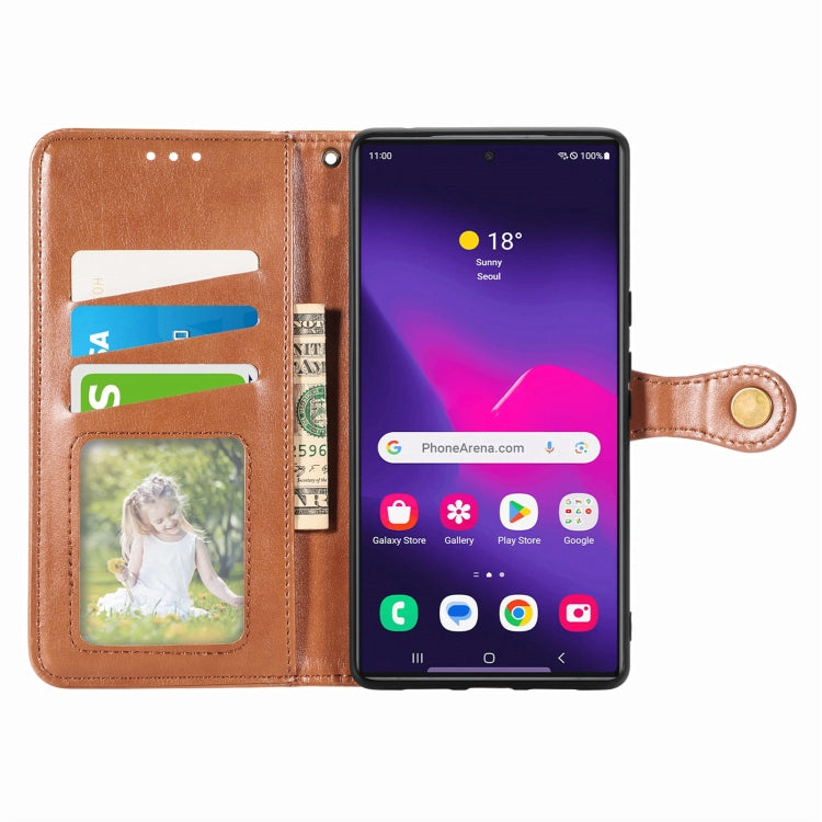 For Samsung Galaxy S25+ 5G Retro Solid Color Buckle Leather Phone Case(Brown) - Galaxy S25+ 5G Cases by PMC Jewellery | Online Shopping South Africa | PMC Jewellery | Buy Now Pay Later Mobicred