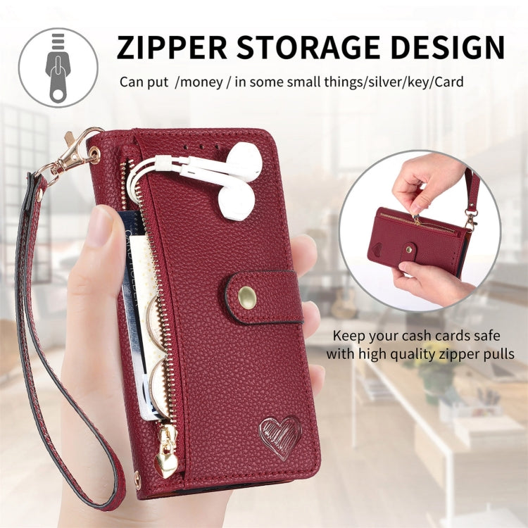 For iPhone 16 Love Zipper Lanyard Leather Phone Case(Red) - iPhone 16 Cases by PMC Jewellery | Online Shopping South Africa | PMC Jewellery | Buy Now Pay Later Mobicred