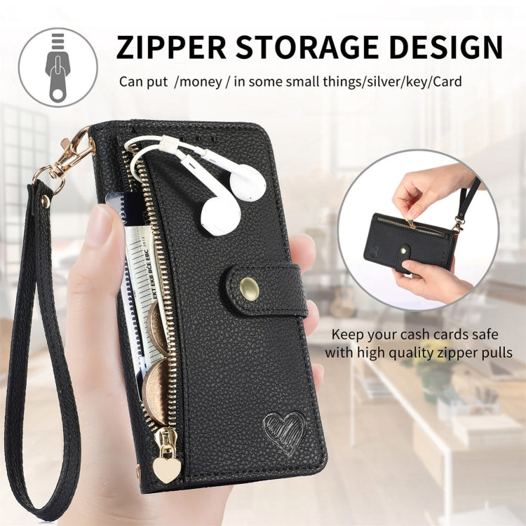 For iPhone 16 Pro Love Zipper Lanyard Leather Phone Case(Black) - free shipping - PMC Jewellery - Order now!