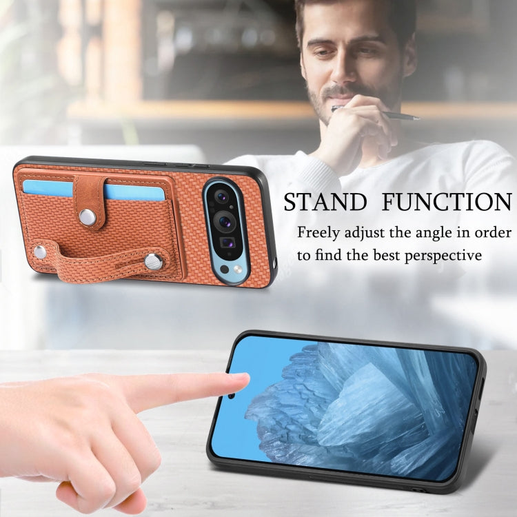 For Google Pixel 9 Pro Wristband Kickstand Card Wallet Back Cover Phone Case with Tool Knife(Brown) - Google Cases by PMC Jewellery | Online Shopping South Africa | PMC Jewellery | Buy Now Pay Later Mobicred