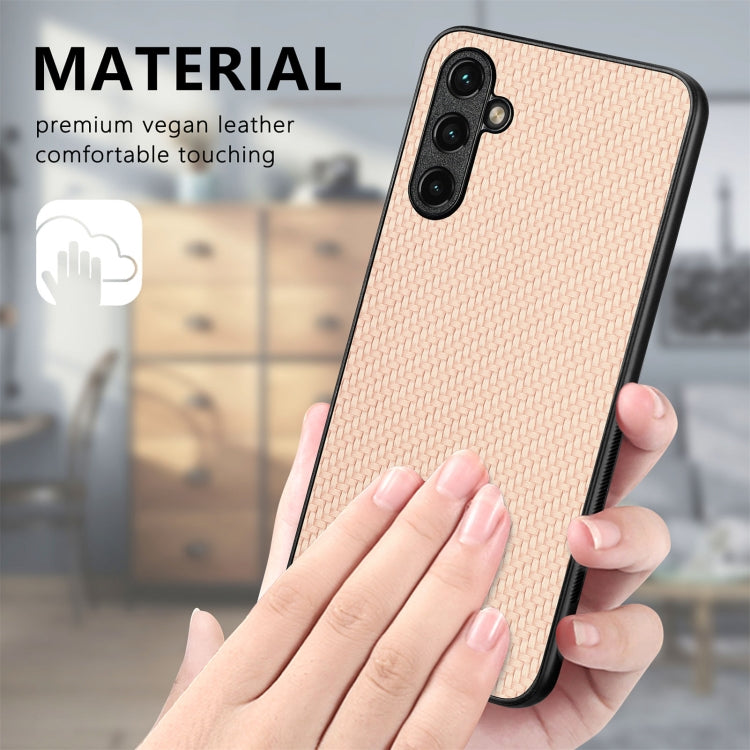 For Samsung Galaxy S25+ 5G Carbon Fiber Texture Leather Back Cover Phone Case(Khaki) - Galaxy Phone Cases by PMC Jewellery | Online Shopping South Africa | PMC Jewellery | Buy Now Pay Later Mobicred