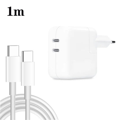 35W PD3.0 USB-C / Type-C Dual Port Charger with 1m Type-C to Type-C Data Cable, EU Plug - USB Charger by PMC Jewellery | Online Shopping South Africa | PMC Jewellery | Buy Now Pay Later Mobicred