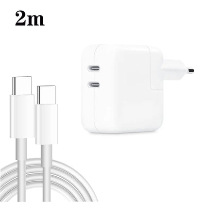 35W PD3.0 USB-C / Type-C Dual Port Charger with 2m Type-C to Type-C Data Cable, EU Plug - USB Charger by PMC Jewellery | Online Shopping South Africa | PMC Jewellery | Buy Now Pay Later Mobicred