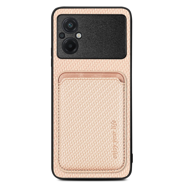 For Xiaomi POCO M5 4G Carbon Fiber Leather Card Magsafe Phone Case(Khaki) - Xiaomi Cases by PMC TechLife | Online Shopping South Africa | PMC TechLife