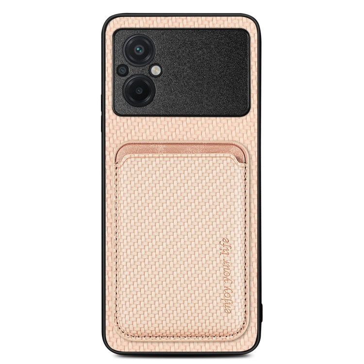 For Xiaomi POCO M5 4G Carbon Fiber Leather Card Magsafe Phone Case(Khaki) - Xiaomi Cases by PMC Jewellery | Online Shopping South Africa | PMC Jewellery