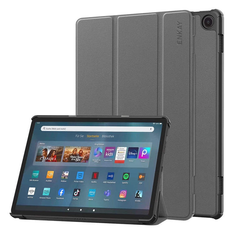 For Amazon Fire Max 11 ENKAY Tri-fold Custer Texture Leather Smart Tablet Case(Grey) - Amazon by ENKAY | Online Shopping South Africa | PMC TechLife | Buy Now Pay Later Mobicred