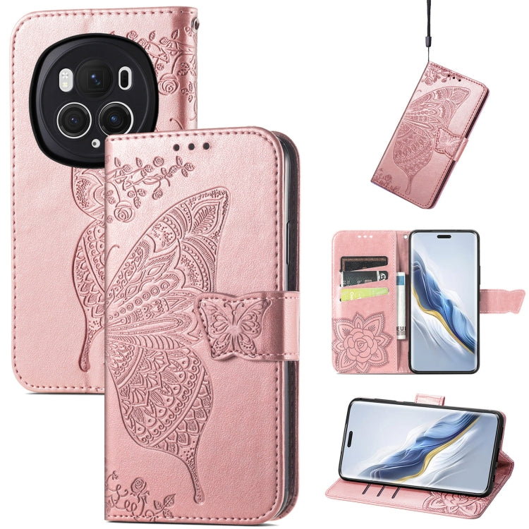 For Honor Magic6 Pro Butterfly Love Flower Embossed Leather Phone Case(Rose Gold) - Honor Cases by PMC Jewellery | Online Shopping South Africa | PMC Jewellery | Buy Now Pay Later Mobicred