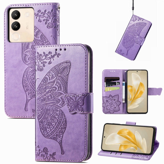 For vivo X100 Pro Butterfly Love Flower Embossed Leather Phone Case(Lavender) - X100 Pro Cases by imak | Online Shopping South Africa | PMC Jewellery | Buy Now Pay Later Mobicred