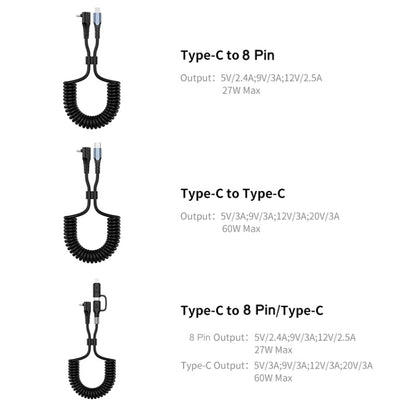 ENKAY PD 27W Type-C to 8 Pin 3A Elbow Expansion Spring Coiled Fast Chrging Data Cable, Length: 1.5m - 2 in 1 Cable by ENKAY | Online Shopping South Africa | PMC Jewellery | Buy Now Pay Later Mobicred