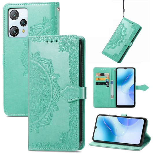 For Blackview A53 Mandala Flower Embossed Leather Phone Case(Green) - More Brand by PMC Jewellery | Online Shopping South Africa | PMC Jewellery | Buy Now Pay Later Mobicred