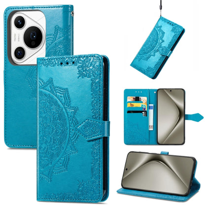 For Huawei Pura 70 Mandala Flower Embossed Leather Phone Case(Blue) - Huawei Cases by PMC Jewellery | Online Shopping South Africa | PMC Jewellery | Buy Now Pay Later Mobicred