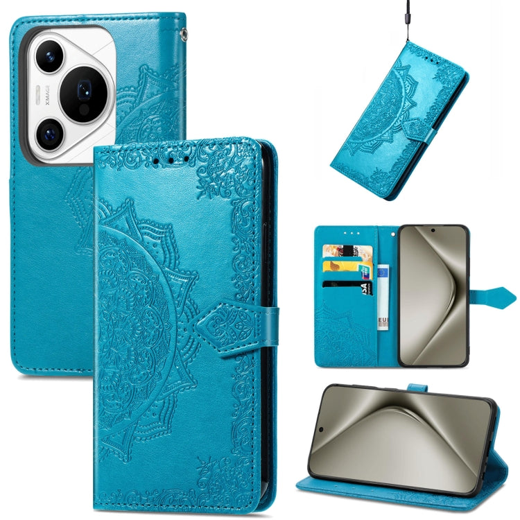 For Huawei Pura 70 Pro+ Mandala Flower Embossed Leather Phone Case(Blue) - Huawei Cases by PMC Jewellery | Online Shopping South Africa | PMC Jewellery | Buy Now Pay Later Mobicred