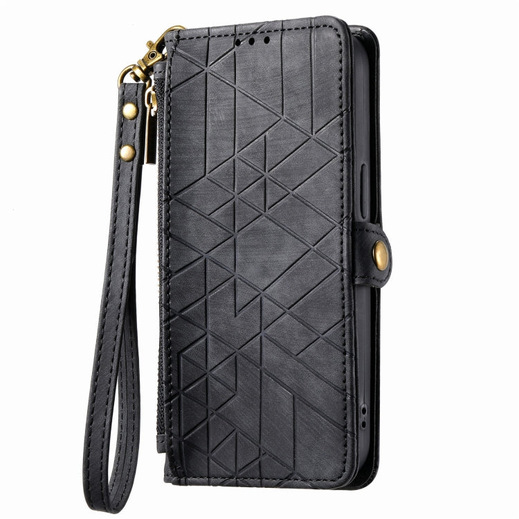 For iPhone X / XS Geometric Zipper Wallet Side Buckle Leather Phone Case(Black) - free shipping - PMC TechLife - Order now!