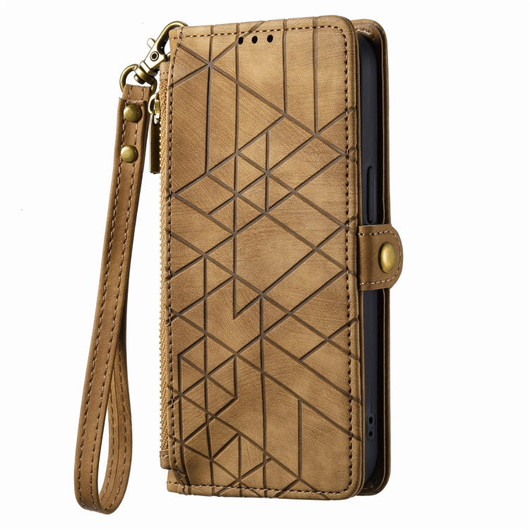 For iPhone 6 / 6s Geometric Zipper Wallet Side Buckle Leather Phone Case(Brown) - free shipping - PMC TechLife - Order now!