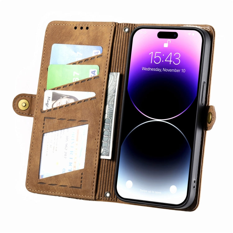 For iPhone 6 / 6s Geometric Zipper Wallet Side Buckle Leather Phone Case(Brown) - free shipping - PMC TechLife - Order now!