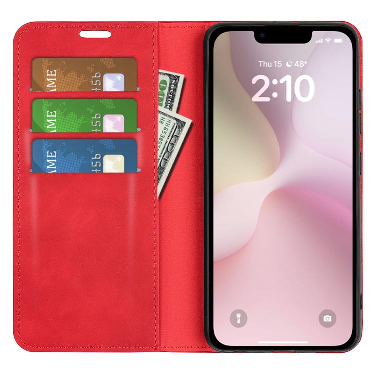 For iPhone 16e Retro-skin  Magnetic Suction Leather Phone Case(Red) - iPhone 16e Cases by PMC TechLife | Online Shopping South Africa | PMC TechLife | Buy Now Pay Later Mobicred