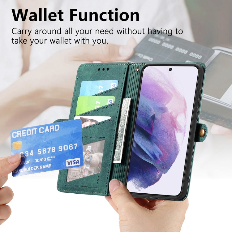 For Samsung Galaxy S21 FE 5G Geometric Zipper Wallet Side Buckle Leather Phone Case(Green) - free shipping - PMC TechLife - Order now!