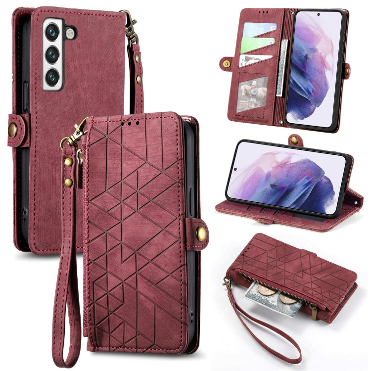 For Samsung Galaxy S20 Geometric Zipper Wallet Side Buckle Leather Phone Case(Red) - free shipping - PMC TechLife - Order now!