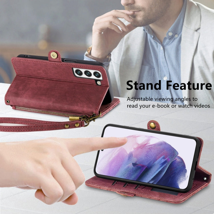 For Samsung Galaxy S20+ Geometric Zipper Wallet Side Buckle Leather Phone Case(Red) - free shipping - PMC TechLife - Order now!