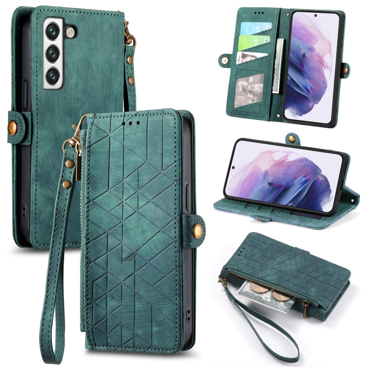 For Samsung Galaxy Note20 Ultra Geometric Zipper Wallet Side Buckle Leather Phone Case(Green) - free shipping - PMC TechLife - Order now!