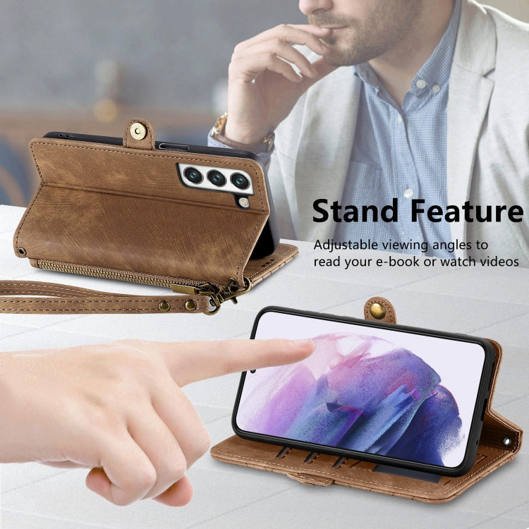 For Samsung Galaxy Note20 Ultra Geometric Zipper Wallet Side Buckle Leather Phone Case(Brown) - free shipping - PMC TechLife - Order now!