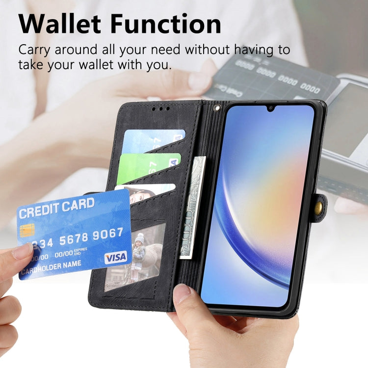 For Samsung Galaxy A30 Geometric Zipper Wallet Side Buckle Leather Phone Case(Black) - free shipping - PMC TechLife - Order now!