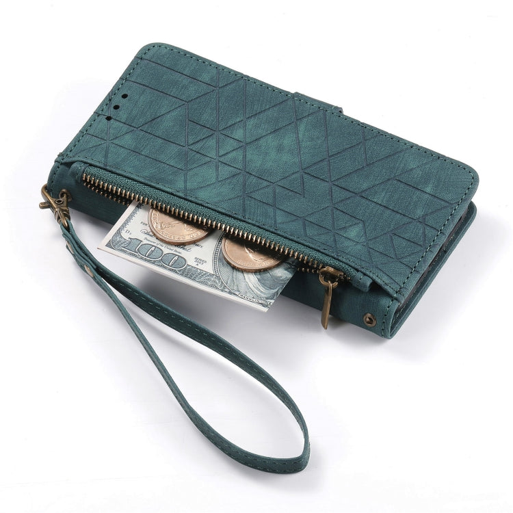 For Samsung Galaxy A50 Geometric Zipper Wallet Side Buckle Leather Phone Case(Green) - free shipping - PMC TechLife - Order now!