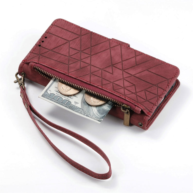 For Samsung Galaxy A50 Geometric Zipper Wallet Side Buckle Leather Phone Case(Red) - free shipping - PMC TechLife - Order now!