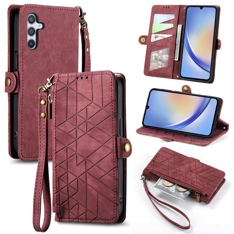 For Samsung Galaxy A70S Geometric Zipper Wallet Side Buckle Leather Phone Case(Red) - free shipping - PMC TechLife - Order now!