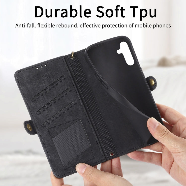 For Samsung Galaxy A12 Geometric Zipper Wallet Side Buckle Leather Phone Case(Black) - free shipping - PMC TechLife - Order now!