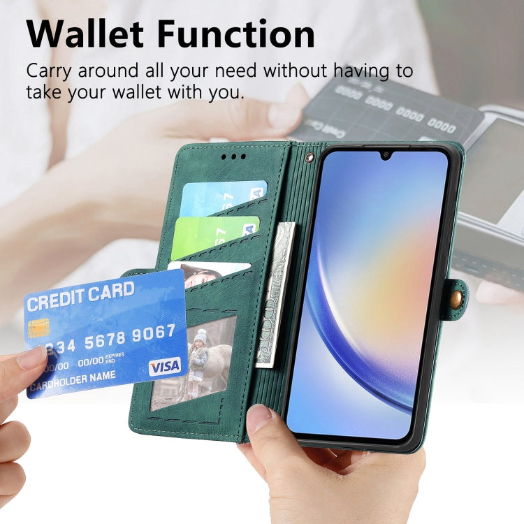 For Samsung Galaxy A31 Geometric Zipper Wallet Side Buckle Leather Phone Case(Green) - free shipping - PMC TechLife - Order now!