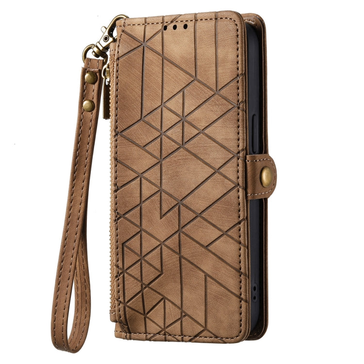 For Samsung Galaxy A31 Geometric Zipper Wallet Side Buckle Leather Phone Case(Brown) - free shipping - PMC TechLife - Order now!