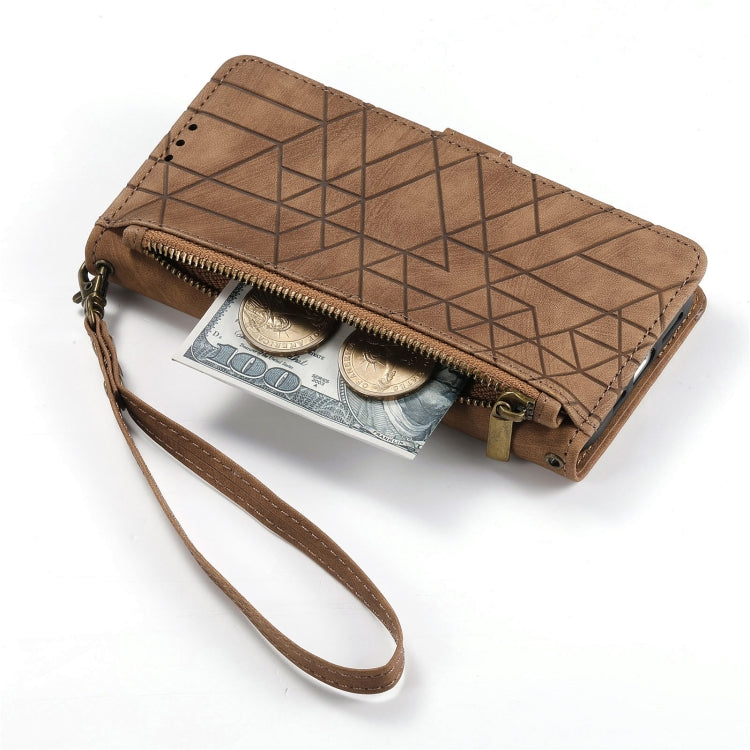 For Samsung Galaxy A31 Geometric Zipper Wallet Side Buckle Leather Phone Case(Brown) - free shipping - PMC TechLife - Order now!