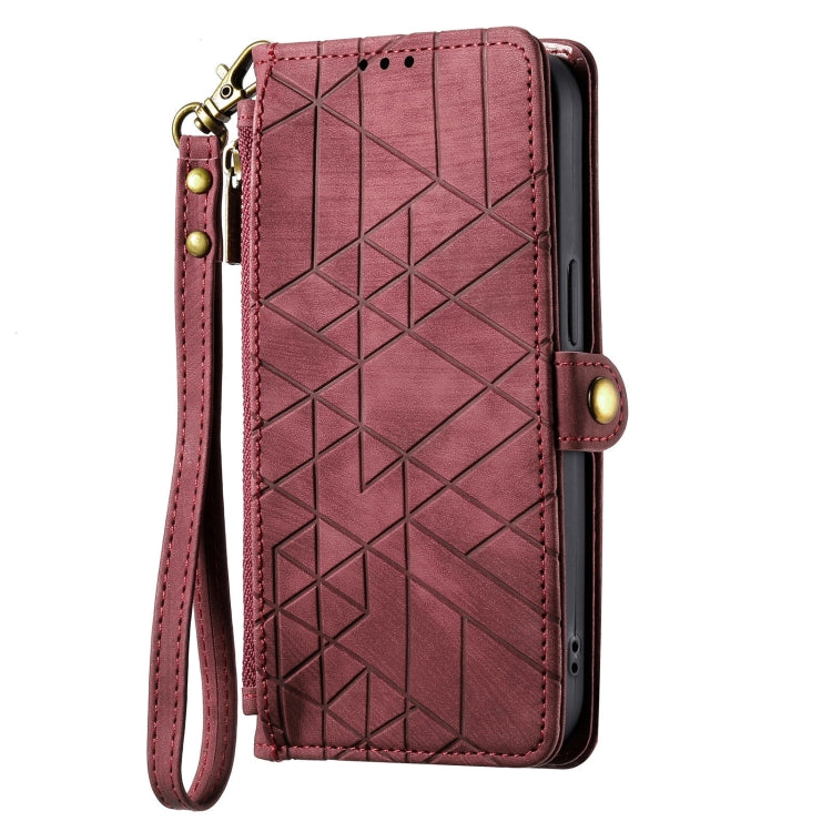 For Samsung Galaxy A51 Geometric Zipper Wallet Side Buckle Leather Phone Case(Red) - free shipping - PMC TechLife - Order now!