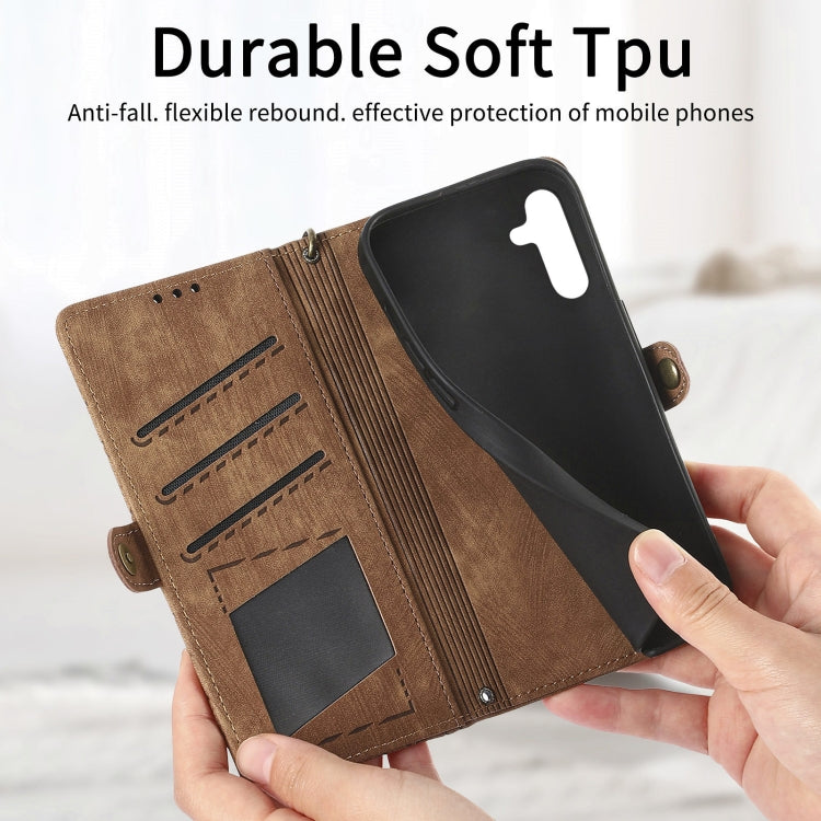 For Samsung Galaxy A51 Geometric Zipper Wallet Side Buckle Leather Phone Case(Brown) - free shipping - PMC TechLife - Order now!
