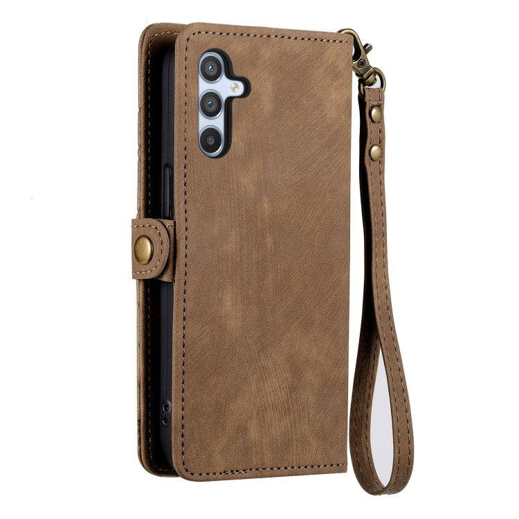 For Samsung Galaxy A71 Geometric Zipper Wallet Side Buckle Leather Phone Case(Brown) - free shipping - PMC TechLife - Order now!