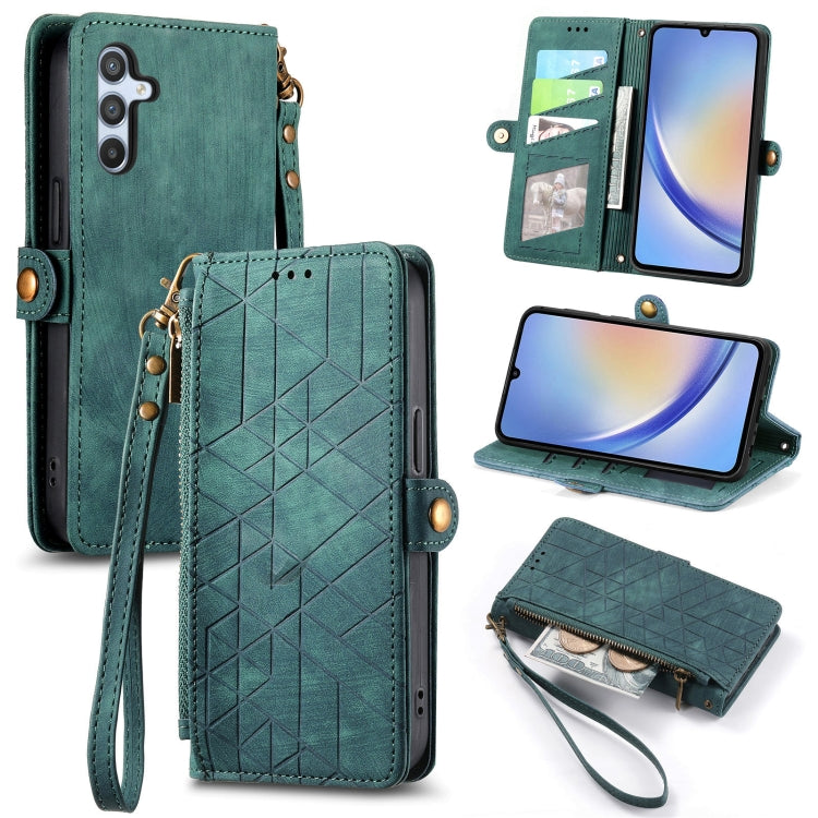 For Samsung Galaxy A21S Geometric Zipper Wallet Side Buckle Leather Phone Case(Green) - free shipping - PMC TechLife - Order now!