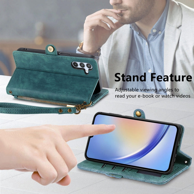 For Samsung Galaxy A21S Geometric Zipper Wallet Side Buckle Leather Phone Case(Green) - free shipping - PMC TechLife - Order now!