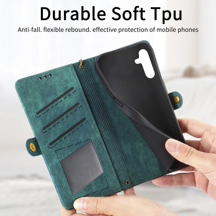 For Samsung Galaxy A21S Geometric Zipper Wallet Side Buckle Leather Phone Case(Green) - free shipping - PMC TechLife - Order now!